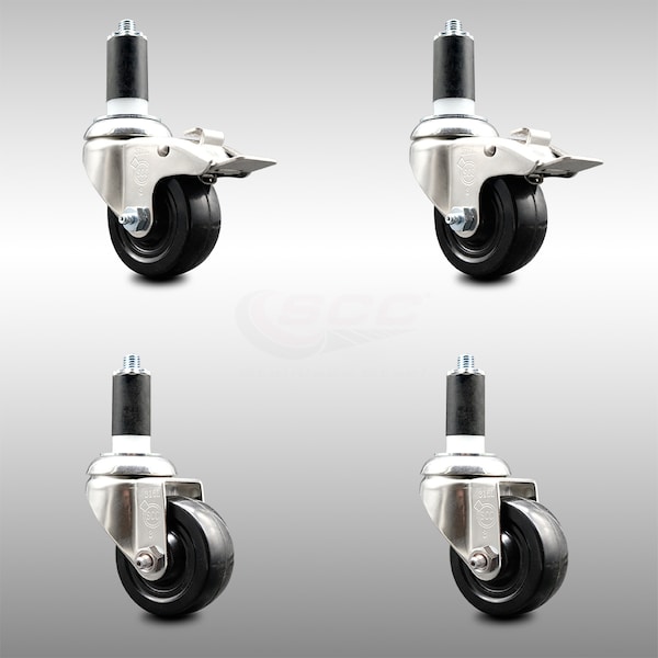 Service Caster 3 Inch 316SS Soft Rubber Swivel 1-1/4 Inch Stem Caster Lock Brake SCC, 2PK SCC-SS316TTLEX20S314-SRS-2-S-2-114 - main